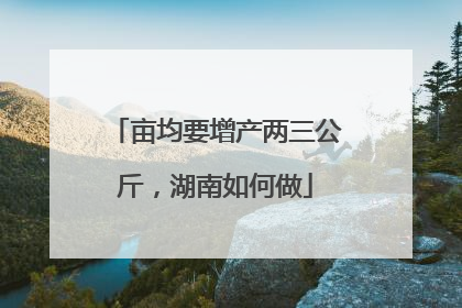 亩均要增产两三公斤，湖南如何做
