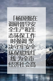 杨国强在调研督导安全生产和生态环保工作时强调 坚决守牢安全环保底线红线 为全市经济社会高质量发展提供坚强保障